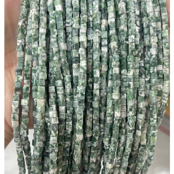 No_360_Natural Green Dot Stone Cube Beads_3mm_(Sold Per Strand)