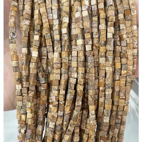 No_363_Natural Picture Jasper Cube Beads_3mm_(Sold Per Strand)