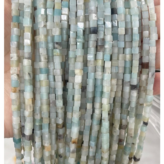 No_366_Natural Amazonite Cube Beads_3mm_(Sold Per Strand)