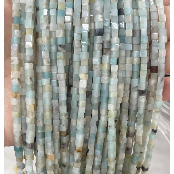 No_366_Natural Amazonite Cube Beads_3mm_(Sold Per Strand)