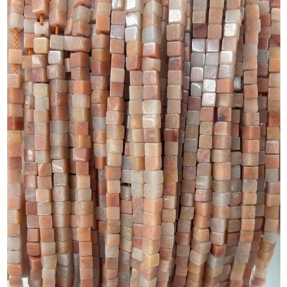 No_371_Natural Pink Aventurine Cube Beads_3mm_(Sold Per Strand)