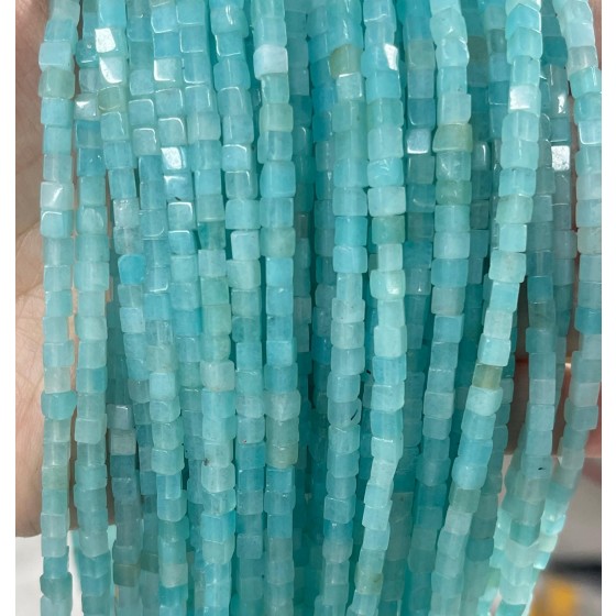 No_374_Natural Amazonite Cube Beads_3mm_(Sold Per Strand)
