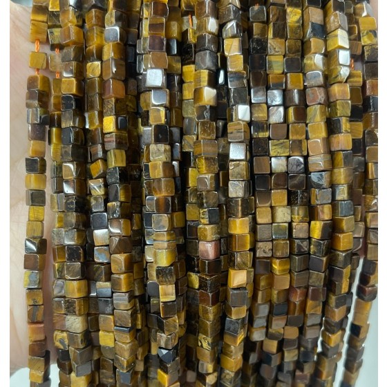 No_380_Natural Yellow Tiger Eye Stone Cube Beads_3mm_(Sold Per Strand)
