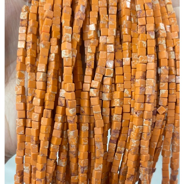No_381_Synthetic Orange Imperial Jasper Cube Beads_3mm_(Sold Per Strand)