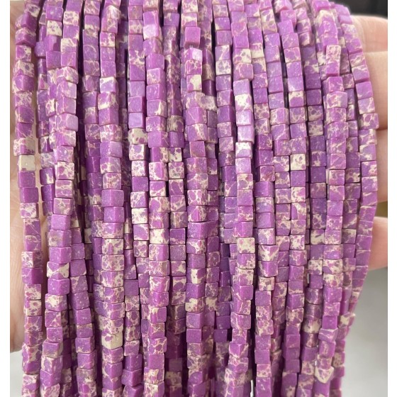 No_384_Synthetic Light Purple Imperial Jasper Cube Beads_3mm_(Sold Per Strand)