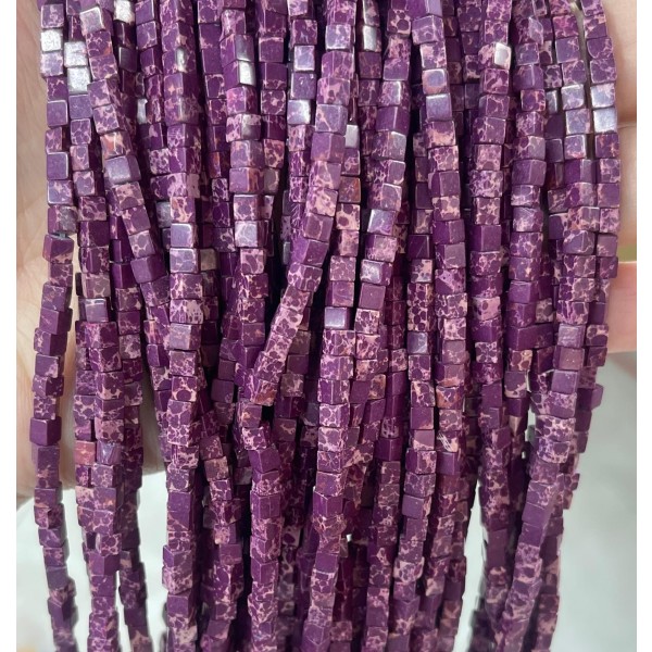 No_387_Synthetic Deep Purple Imperial Jasper Cube Beads_3mm_(Sold Per Strand)