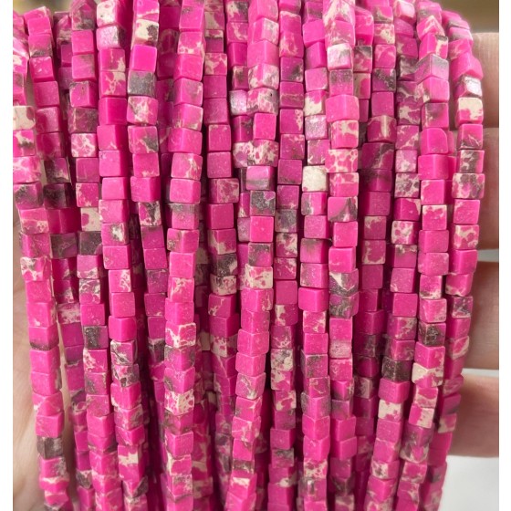 No_405_Synthetic Rose Red Imperial Jasper Cube Beads_3mm_(Sold Per Strand)