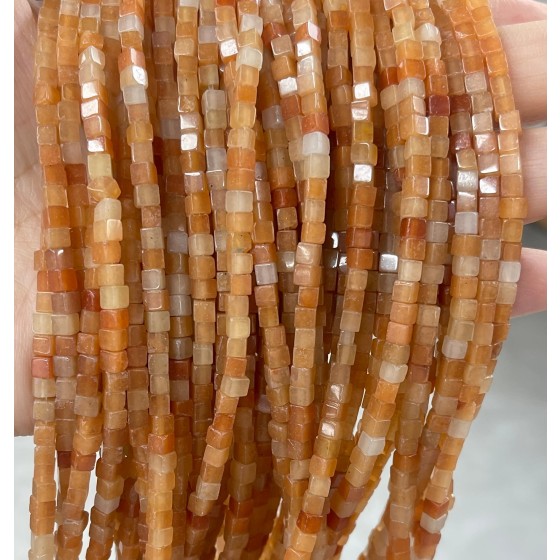No_409_Natural Red Aventurine Square Bead_3mm_(Sold Per Strand)