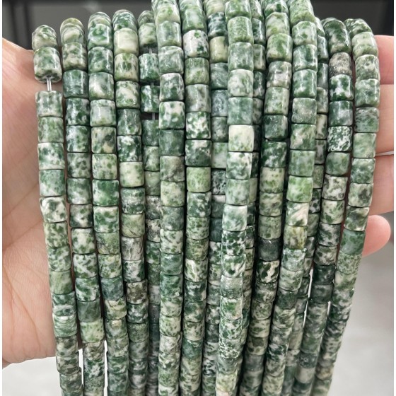 No_421_Natural Green Dot Stone Cylinder_6*6mm_(Sold Per Strand)