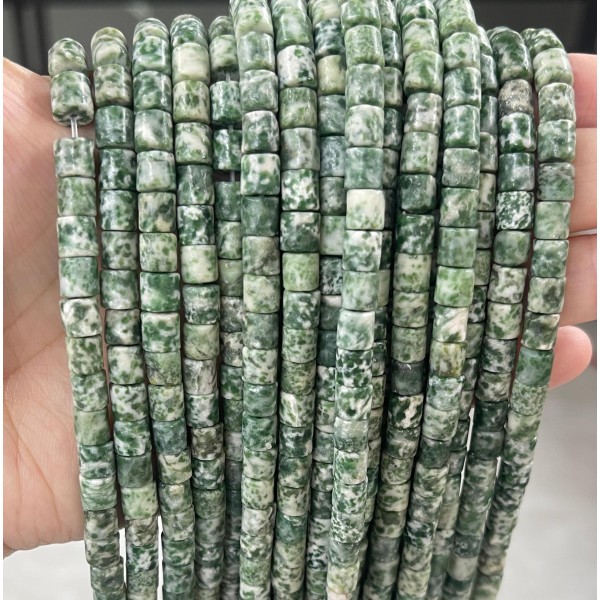 No_421_Natural Green Dot Stone Cylinder_6*6mm_(Sold Per Strand)