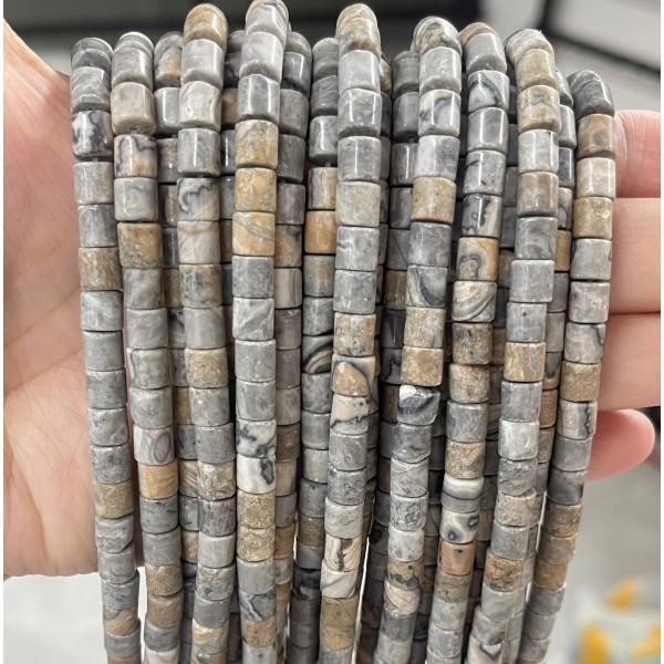 No_423_Natural Picture Jasper Cylinder_6*6mm_(Sold Per Strand)