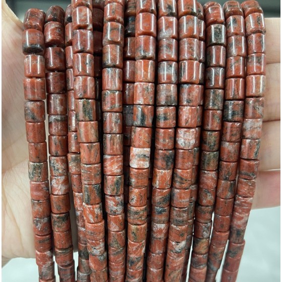 No_436_Natural Sesame Red Jasper Cylinder_6*6mm_(Sold Per Strand)