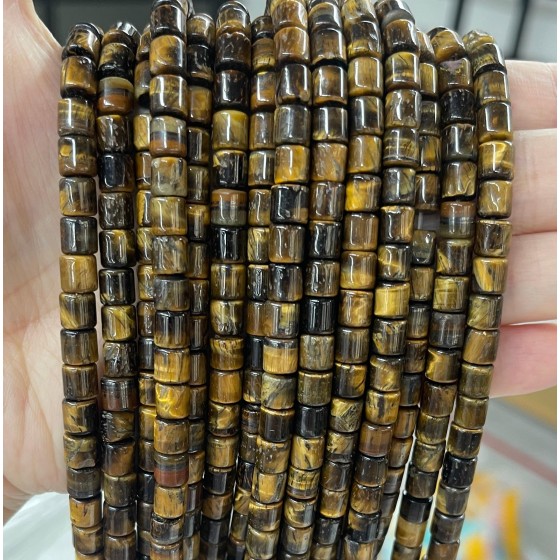 No_444_Natural Yellow Tiger Eye Stone Cylinder_6*6mm_(Sold Per Strand)