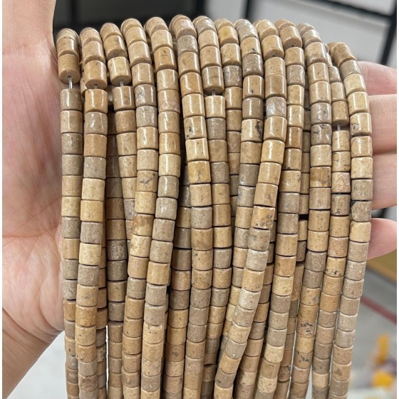 No_446_Natural Yellow Sandstone Cylinder_6*6mm_(Sold Per Strand)