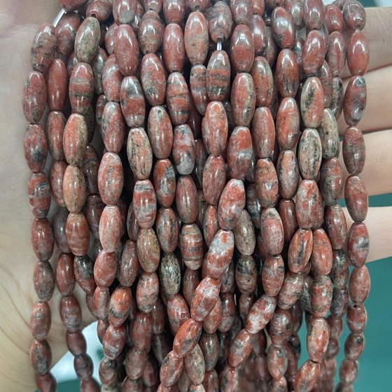No_480_Natural Sesame Red Jasper Rice Bead_5*12mm_(Sold Per Strand)
