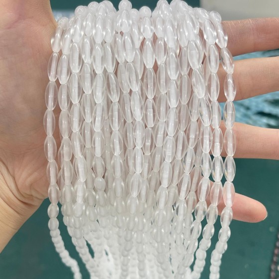 No_490_Synthetic White Crystal Rice Beads_5*12mm_(Sold Per Strand)