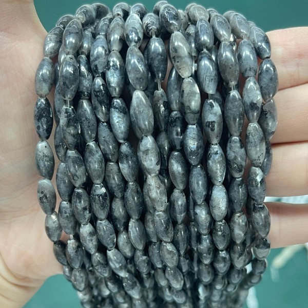 No_513_Natural Black Labradorite Rice Beads_5*12mm_(Sold Per Strand)