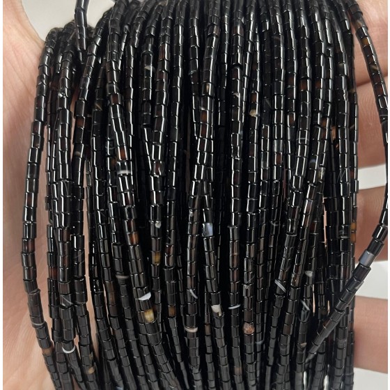 No_526_Natural Black Onyx Small Cylinder_2*2mm_(Sold Per Strand)