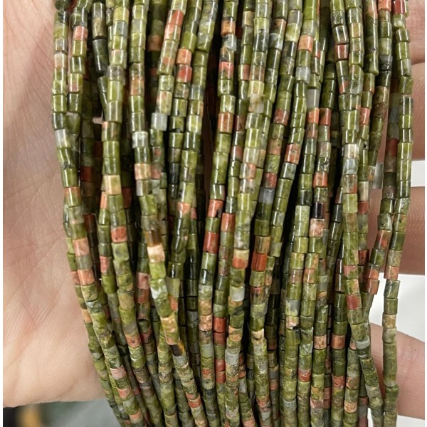 No_534_Natural Unakite Small Cylinder_2*2mm_(Sold Per Strand)