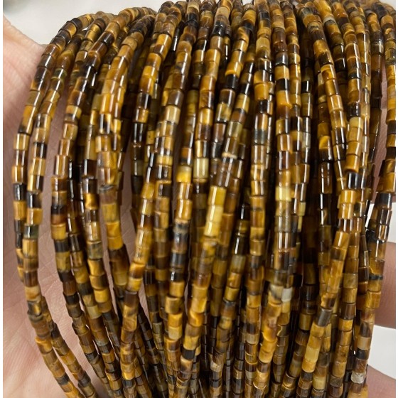 No_539_Natural Yellow Tiger Eye Stone Small Cylinder_2*2mm_(Sold Per Strand)