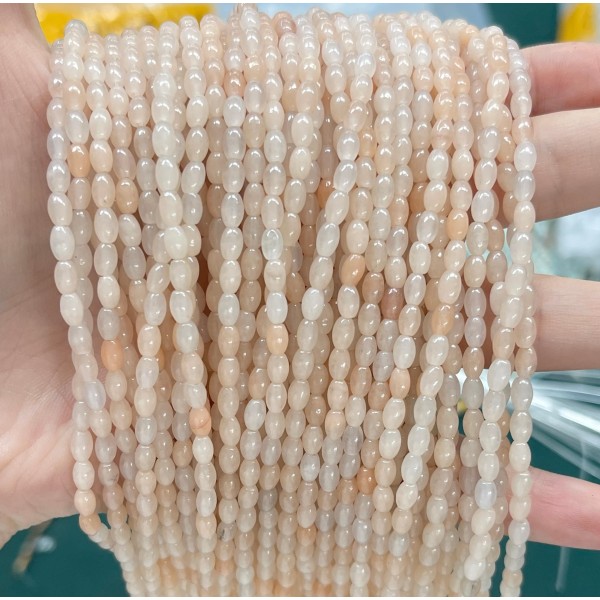 No_570_Natural Ice (translucent Grade) Pink Aventurine Rice Bead_3*5mm_(Sold Per Strand)