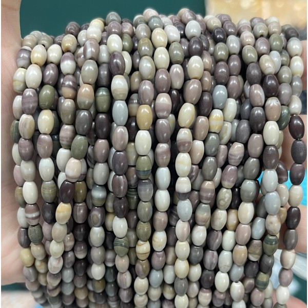 No_582_Natural Blue Striped Jasper Rice Beads_4*6mm_(Sold Per Strand)