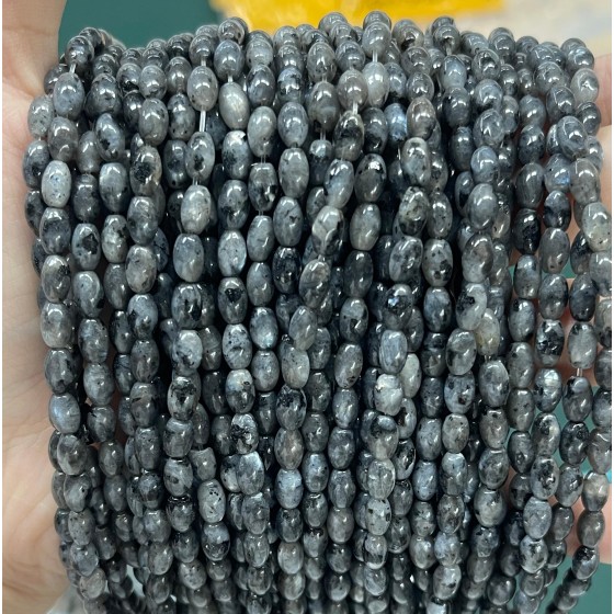 No_590_Natural Black Labradorite Rice Beads_4*6mm_(Sold Per Strand)