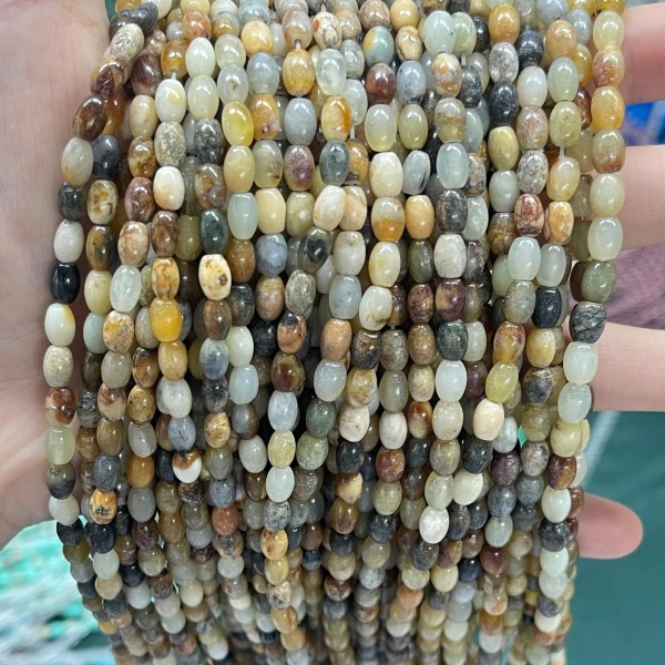 No_609_Natural Flower Xiu Jade Seed Beads_4*6mm_(Sold Per Strand)