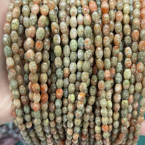 No_618_Natural Medium Unakite Rice Beads_4*6mm_(Sold Per Strand)