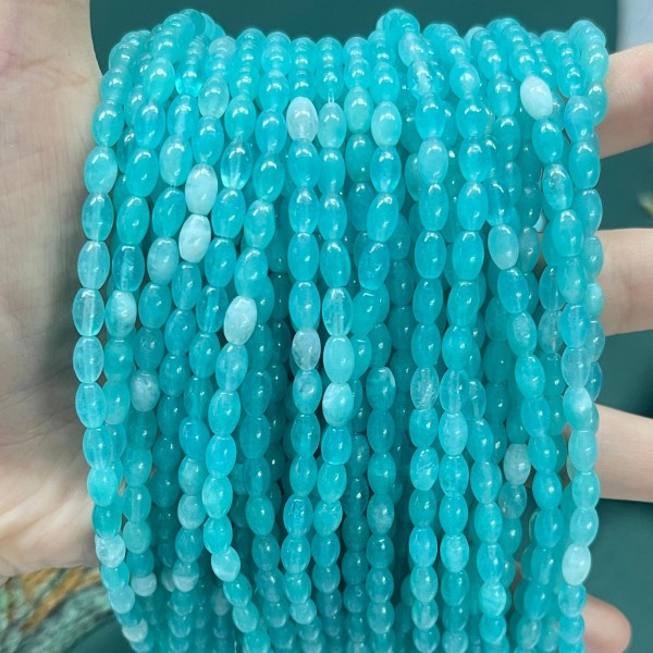 No_623_Enhanced Amazonite Color Chalcedony Rice Beads_4*6mm_(Sold Per Strand)