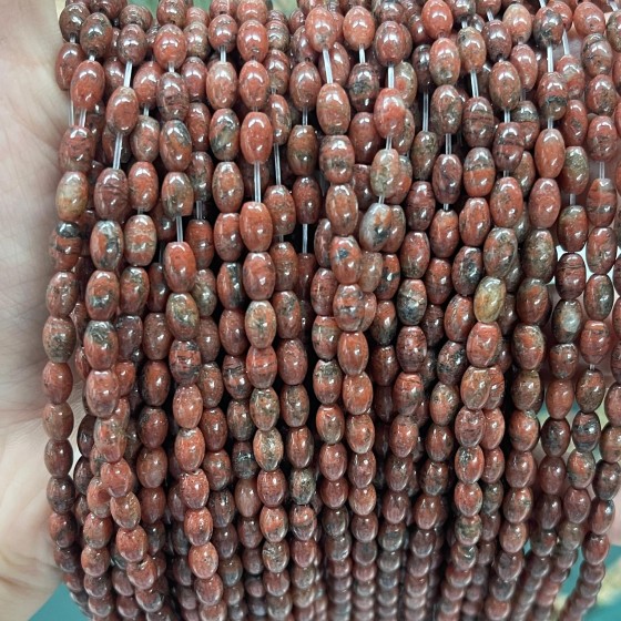 No_633_Natural Sesame Red Jasper Rice Beads_4*6mm_(Sold Per Strand)