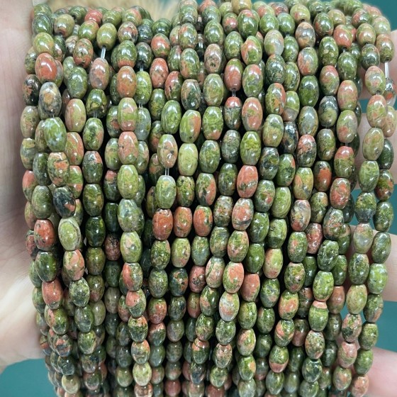 No_635_Natural Unakite Rice Beads_4*6mm_(Sold Per Strand)