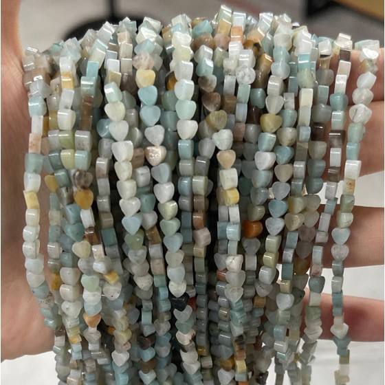 No_661_Natural Amazonite Flat Heart_4mm_(Sold Per Strand)