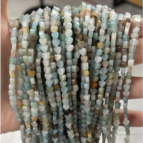 No_661_Natural Amazonite Flat Heart_4mm_(Sold Per Strand)