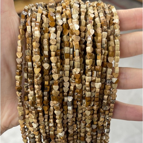 No_663_Natural Picture Jasper Flat Heart_4mm_(Sold Per Strand)