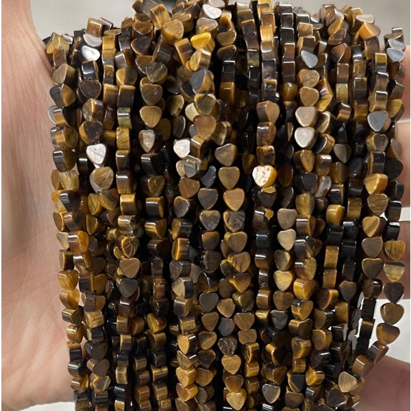 No_667_Natural Yellow Tiger Eye Stone Flat Heart_4mm_(Sold Per Strand)