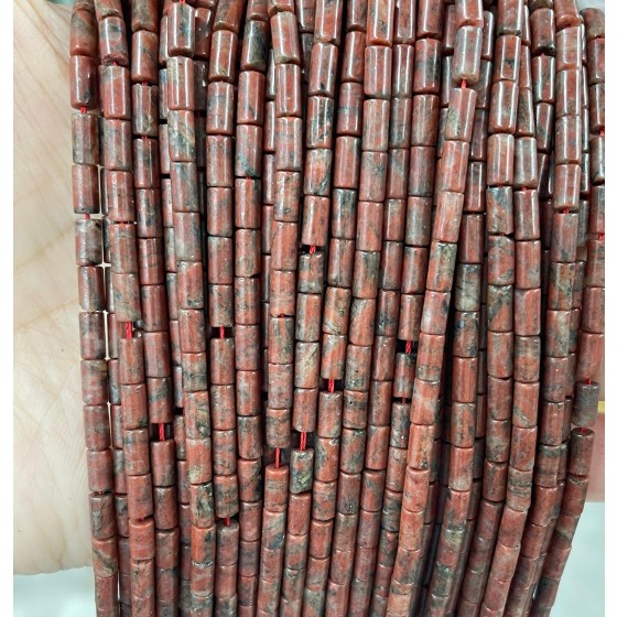 No_744_Natural Sesame Red Jasper Round Tube_6*3mm_(Sold Per Strand)