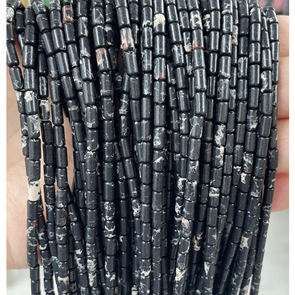 No_747_Synthetic Black Imperial Jasper Round Tube_6*3mm_(Sold Per Strand)