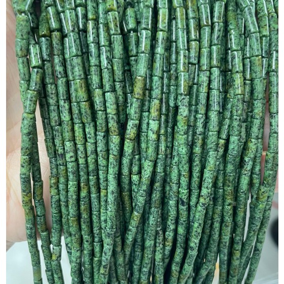 No_758_Enhanced Green Sesame Jasper Round Tube_6*3mm_(Sold Per Strand)