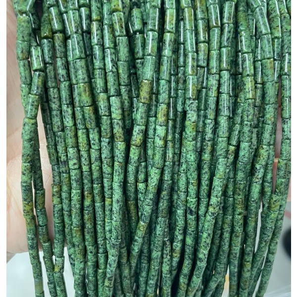 No_758_Enhanced Green Sesame Jasper Round Tube_6*3mm_(Sold Per Strand)