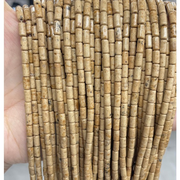 No_766_Natural Yellow Sand Stone Round Tube_6*3mm_(Sold Per Strand)