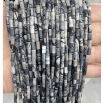 No_768_Natural Black Grid Stone Round Tube_6*3mm_(Sold Per Strand)