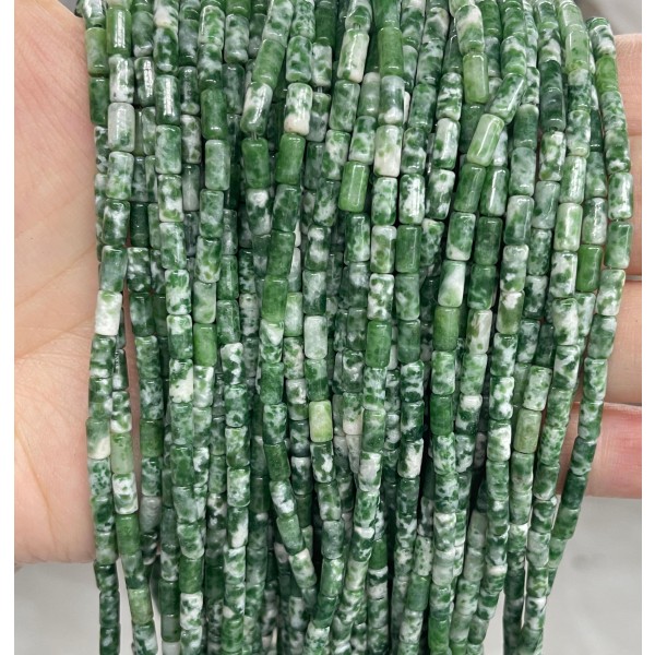 No_774_Natural Green Dot Stone Round Tube_6*3mm_(Sold Per Strand)