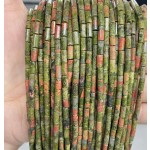 No_786_Natural Green Unakite Round Tube_6*3mm_(Sold Per Strand)