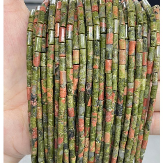 No_786_Natural Green Unakite Round Tube_6*3mm_(Sold Per Strand)