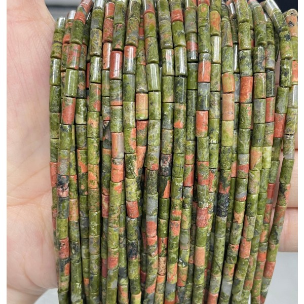 No_786_Natural Green Unakite Round Tube_6*3mm_(Sold Per Strand)