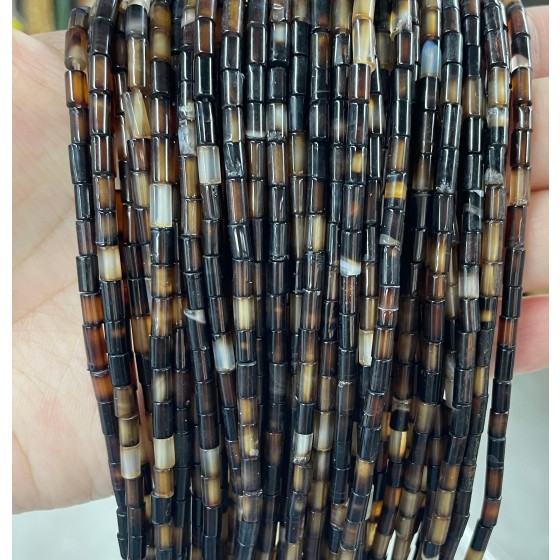 No_795_Natural Coffee Stripe Agate Round Tube_6*3mm_(Sold Per Strand)
