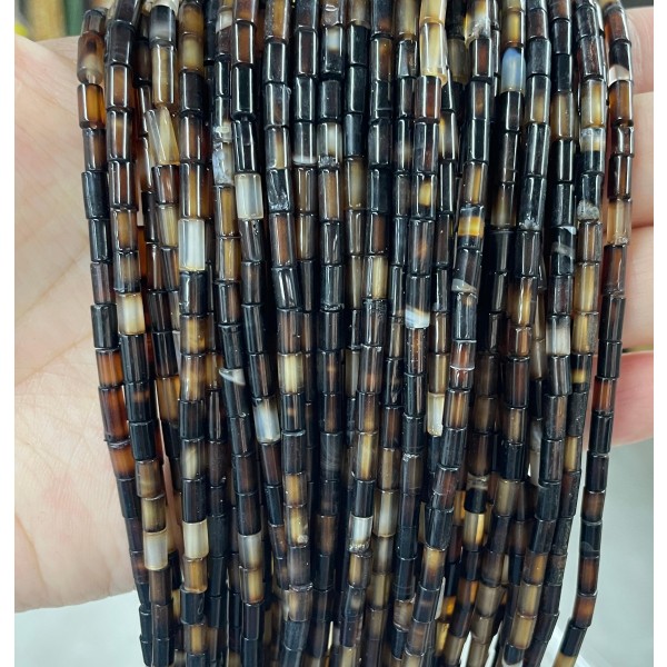 No_795_Natural Coffee Stripe Agate Round Tube_6*3mm_(Sold Per Strand)