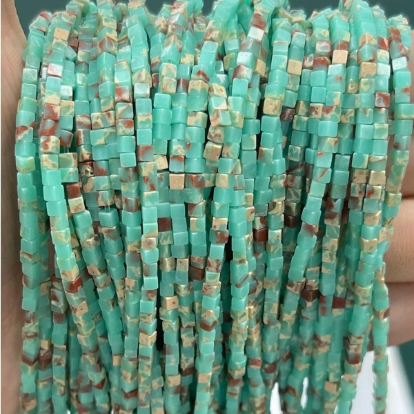 No_823_Synthetic Green Imperial Jasper Small Cubes_2mm_(Sold Per Strand)