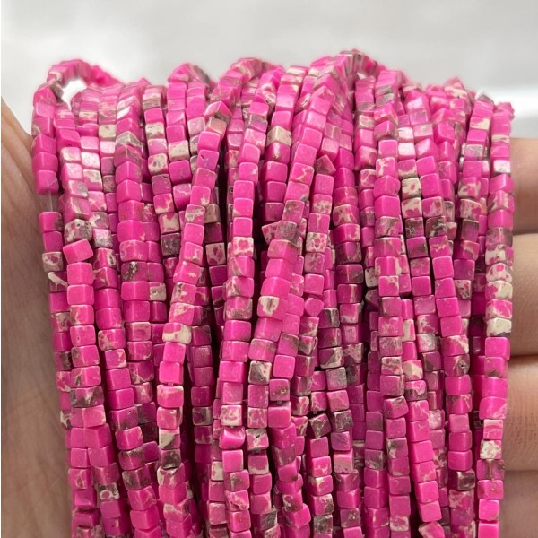 No_825_Synthetic Rose Red Imperial Jasper Small Cubes_2mm_(Sold Per Strand)